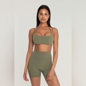 FORM Sami Clark Double Strap Green Sport Bra in Camp size S